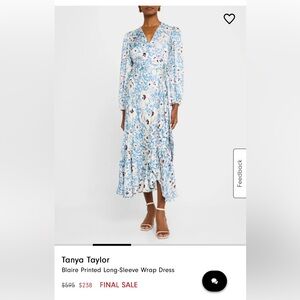 Tanya Taylor Blue and White Floral Wrap Dress